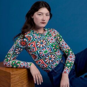 Big Bud Press Long Sleeve Baby Tee - Quilt Print - Size Small - Like New